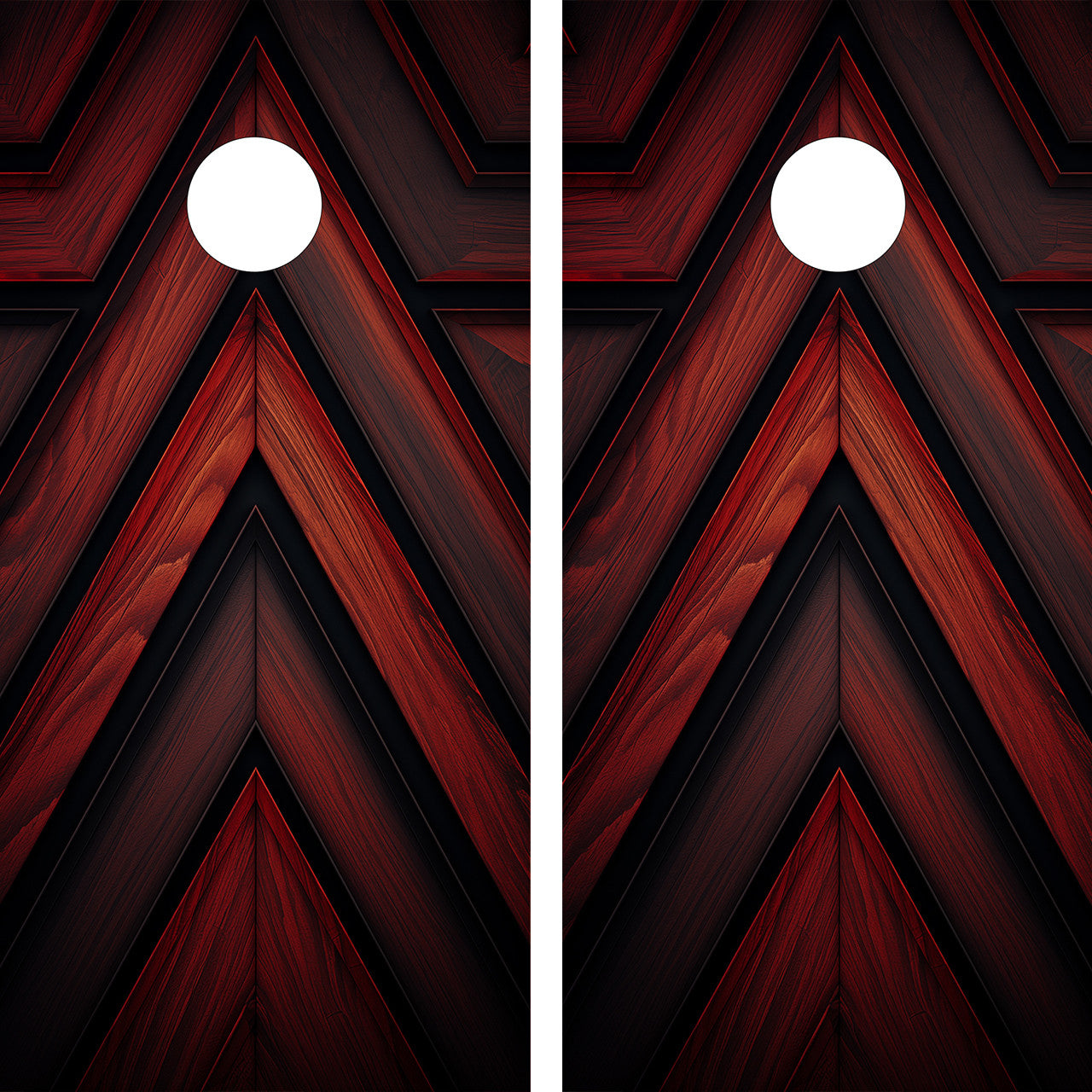 RED & BLACK WOOD GRAIN CORNHOLE BOARDS / SET- DESIGN 1 / Set
