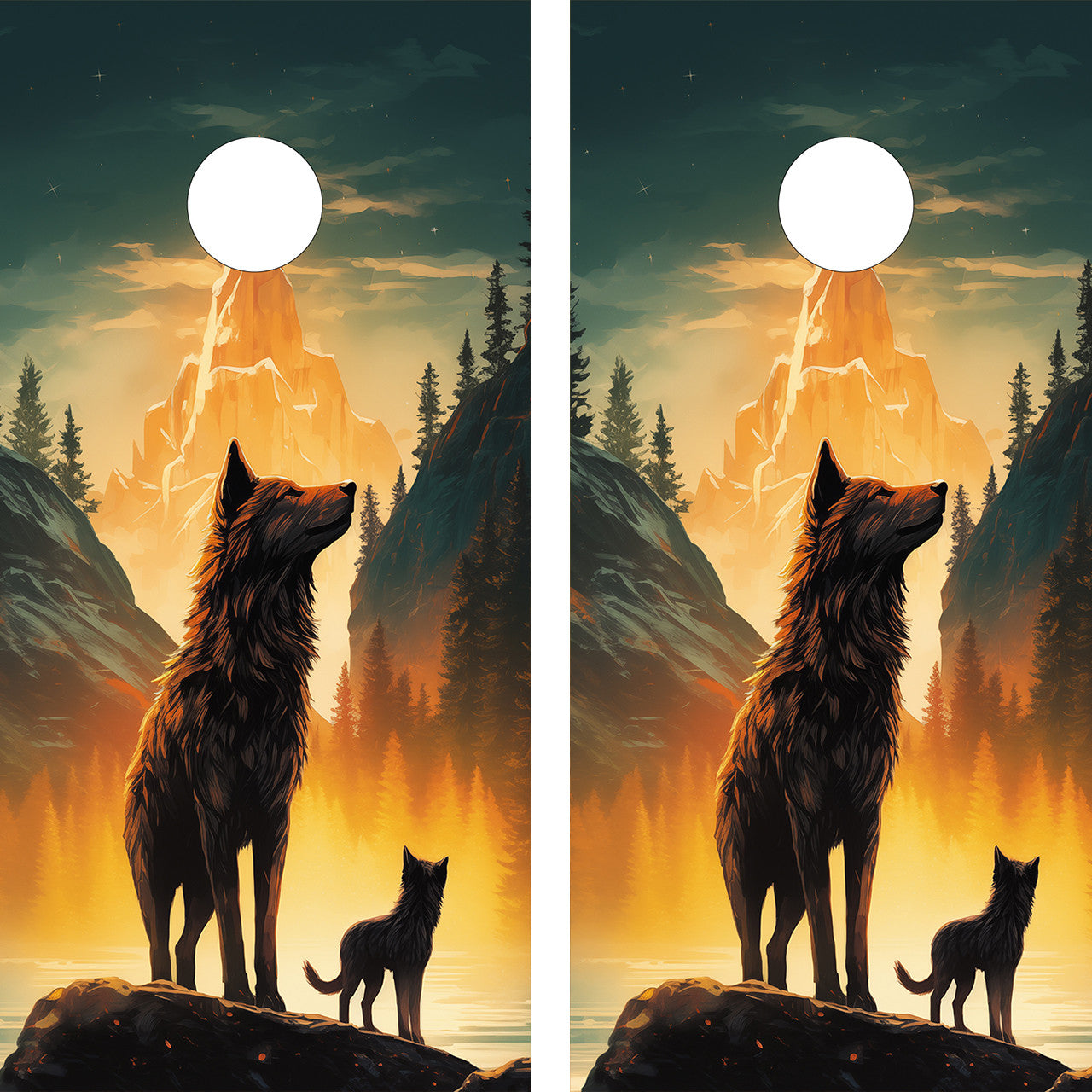 WILD WOLVES CORNHOLE BOARD BOARDS / SKIN - DESIGN 3.1 / Set