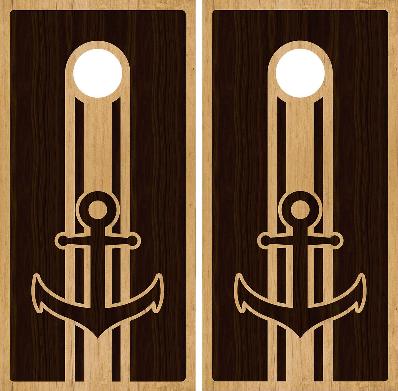 STAINED WOOD, NAUTICAL ANCHOR CORNHOLE BOARDS - DESIGN 4 / Set