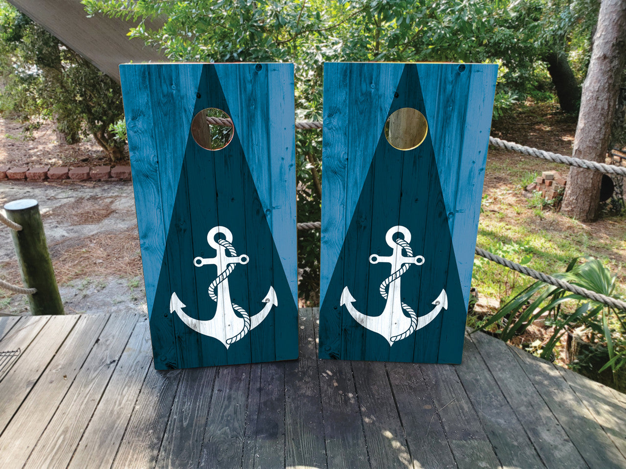 BLUE NAUTICAL ANCHOR CORNHOLE BOARDS / Set