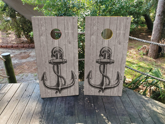 NAUTICAL ANCHOR / DISTRESSED ANCHOR CORNHOLE BOARDS / Set