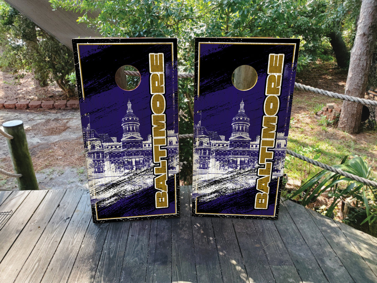 GRUNGY BALTIMORE SKYLINE CORNHOLE BOARDS / SET- DESIGN 1 / Set