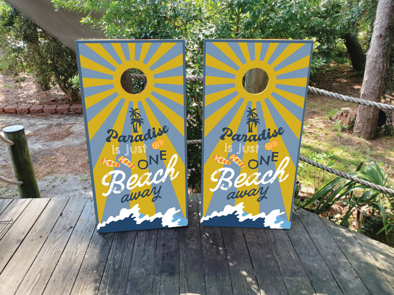 PARADISE IS JUST ONE BEACH AWAY CORNHOLE BOARDS / SET/ Set
