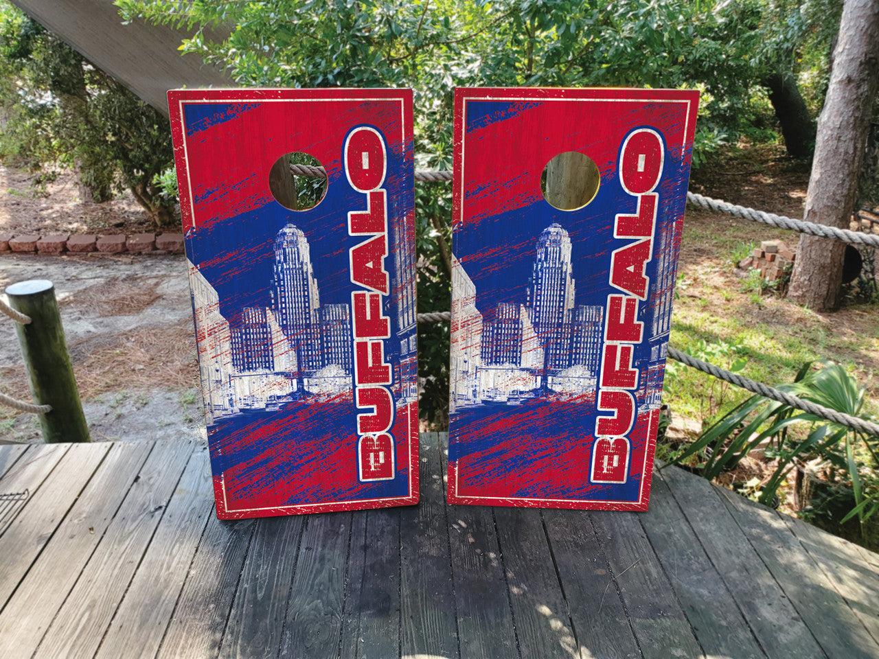 GRUNGY BUFFALO SKYLINE CORNHOLE BOARDS / SET- DESIGN 1 / Set