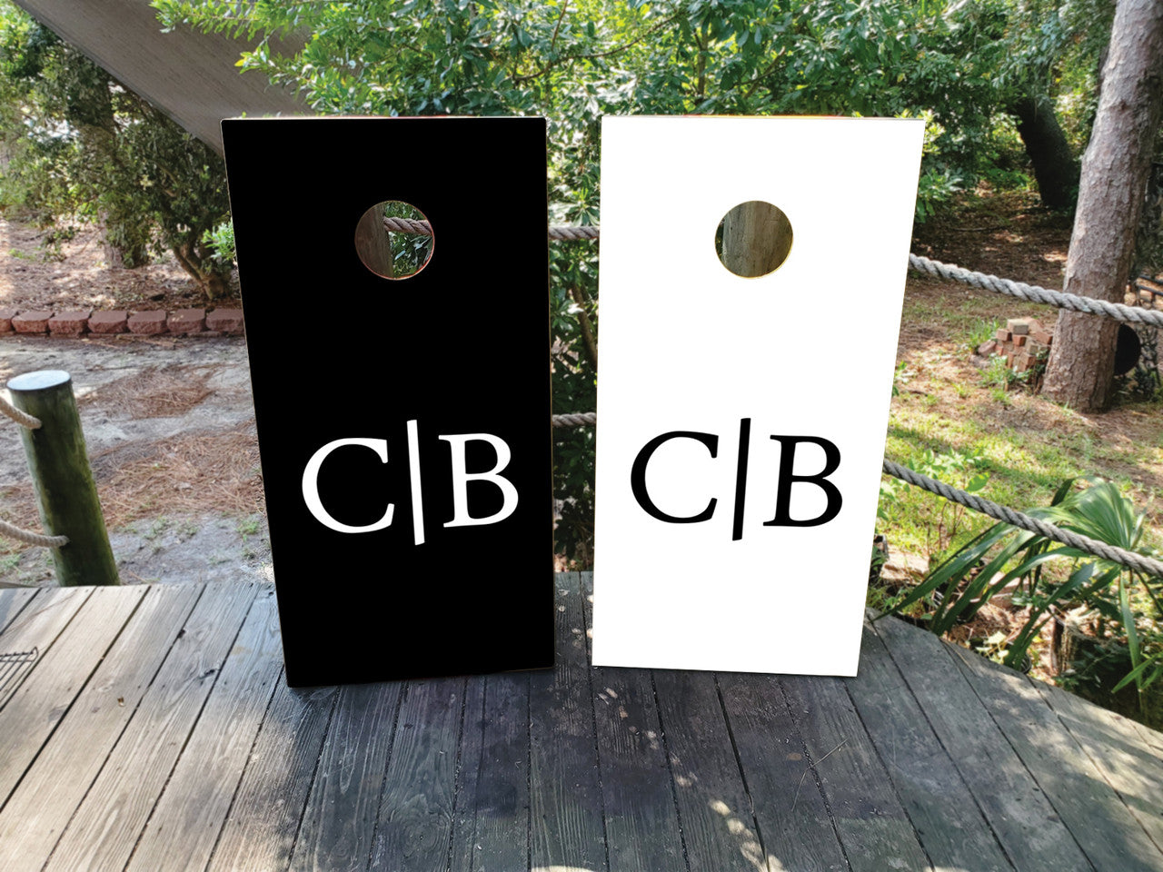 CUSTOM BLACK AND WHITE INITIALS CORNHOLE BOARDS / SET- DESIGN 1 / Set