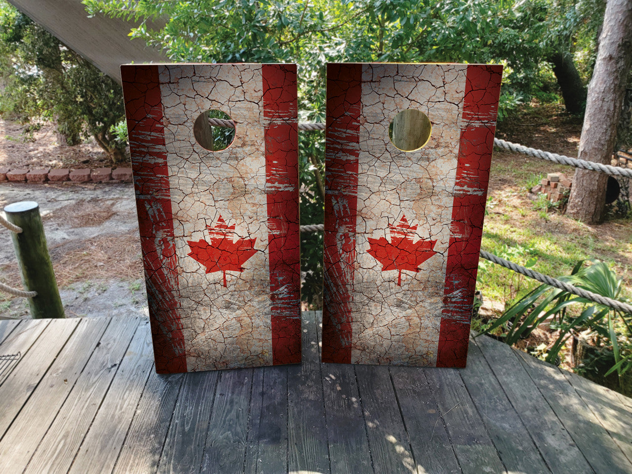 SCRATCHED/DISTRESSED CANADIAN FLAG CORNHOLE BOARDS / SET/ Set