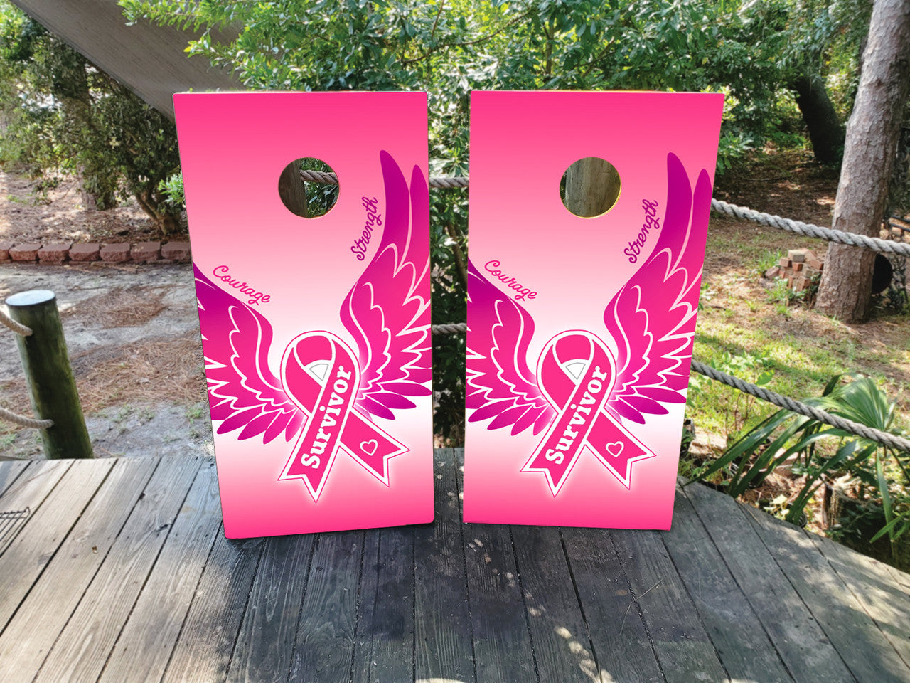 BREAST CANCER SUPPORT & SURVIVOR CORNHOLE BOARDS / SET - DESIGN 2 / Set