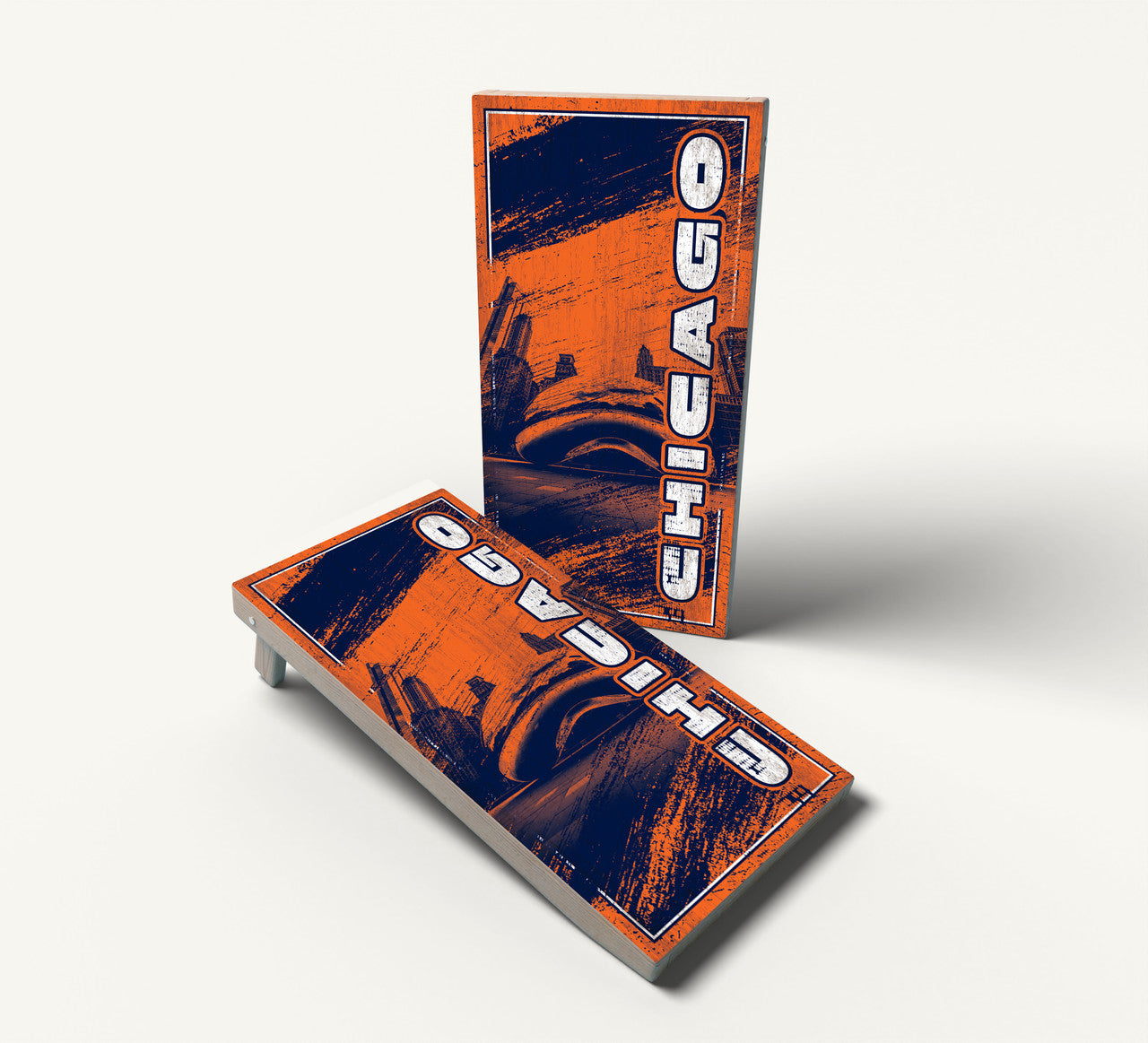 CHICAGO GRUNGY (BEAN) SKYLINE CORNHOLE BOARDS / SET- DESIGN 1 / Set