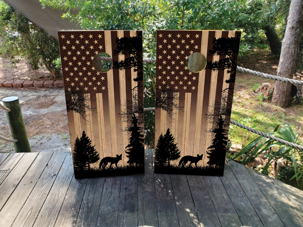 USA FLAG & COYOTE CORNHOLE BOARDS / SET/ Set