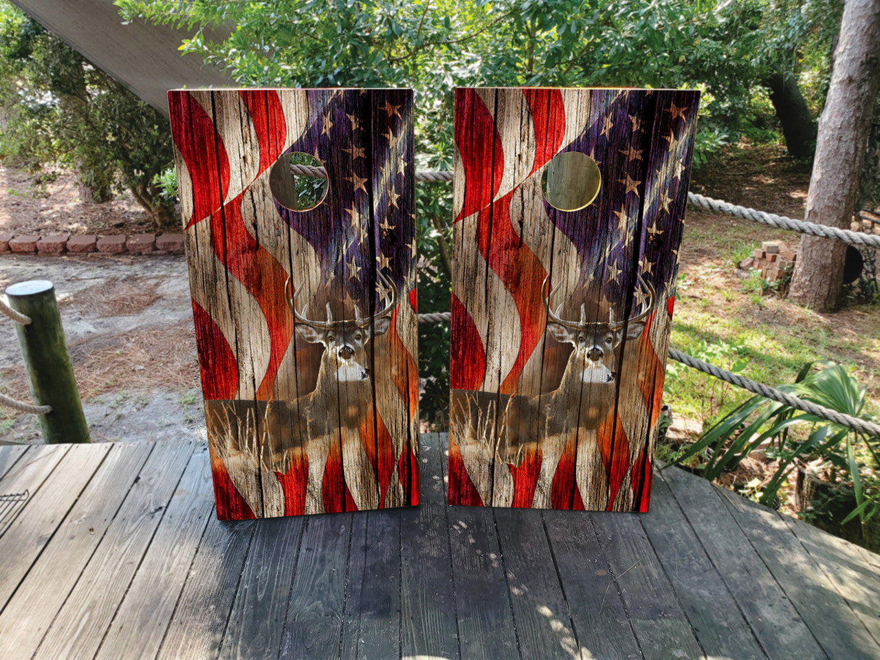 DEER HUNTER / USA / AMERICAN FLAG CORNHOLE BOARDS / SET- DESIGN 5 / Set