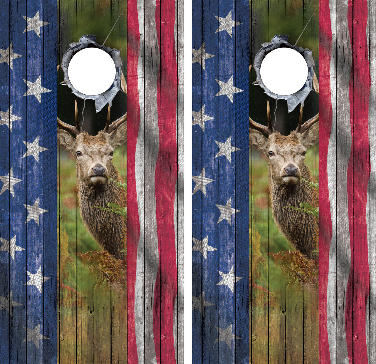 DEER HUNTER / USA / AMERICAN FLAG CORNHOLE BOARDS / SET- DESIGN 4 / Set