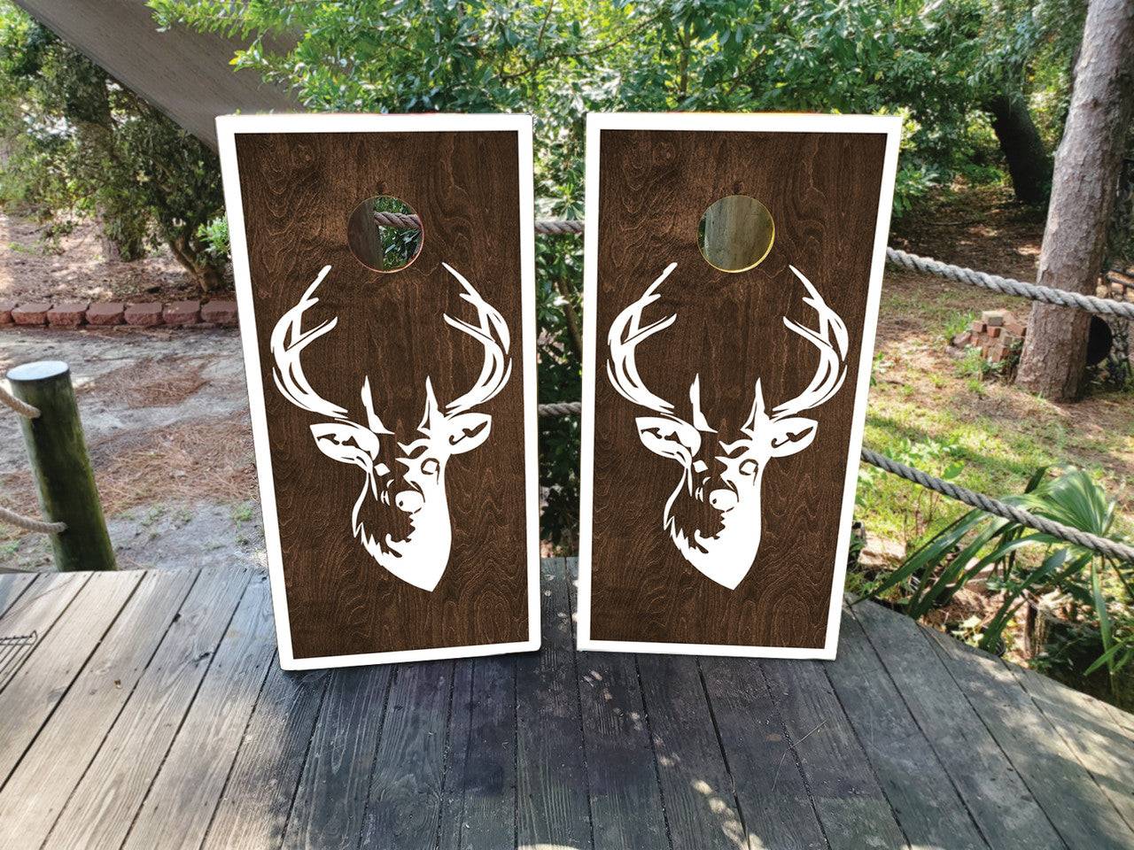 DEER WOOD GRAIN CORNHOLE BOARDS / CORNHOLE SET- DESIGN 19 / Set