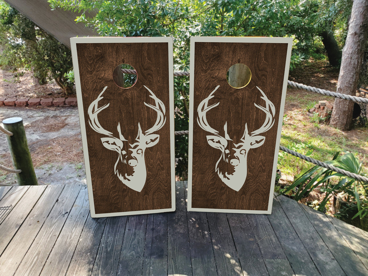 DEER WOOD GRAIN CORNHOLE BOARDS / CORNHOLE SET- DESIGN 20 / Set