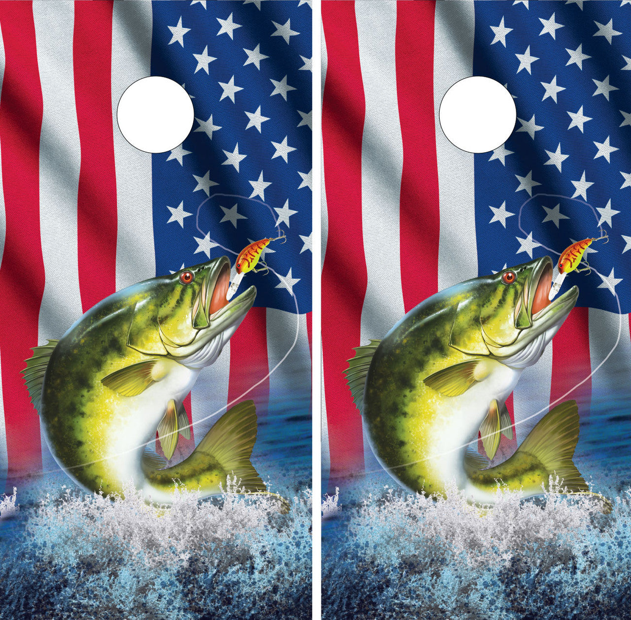 FISHING, AMERICAN / USA FLAG CORNHOLE BOARDS / SET- DESIGN 2 / Set