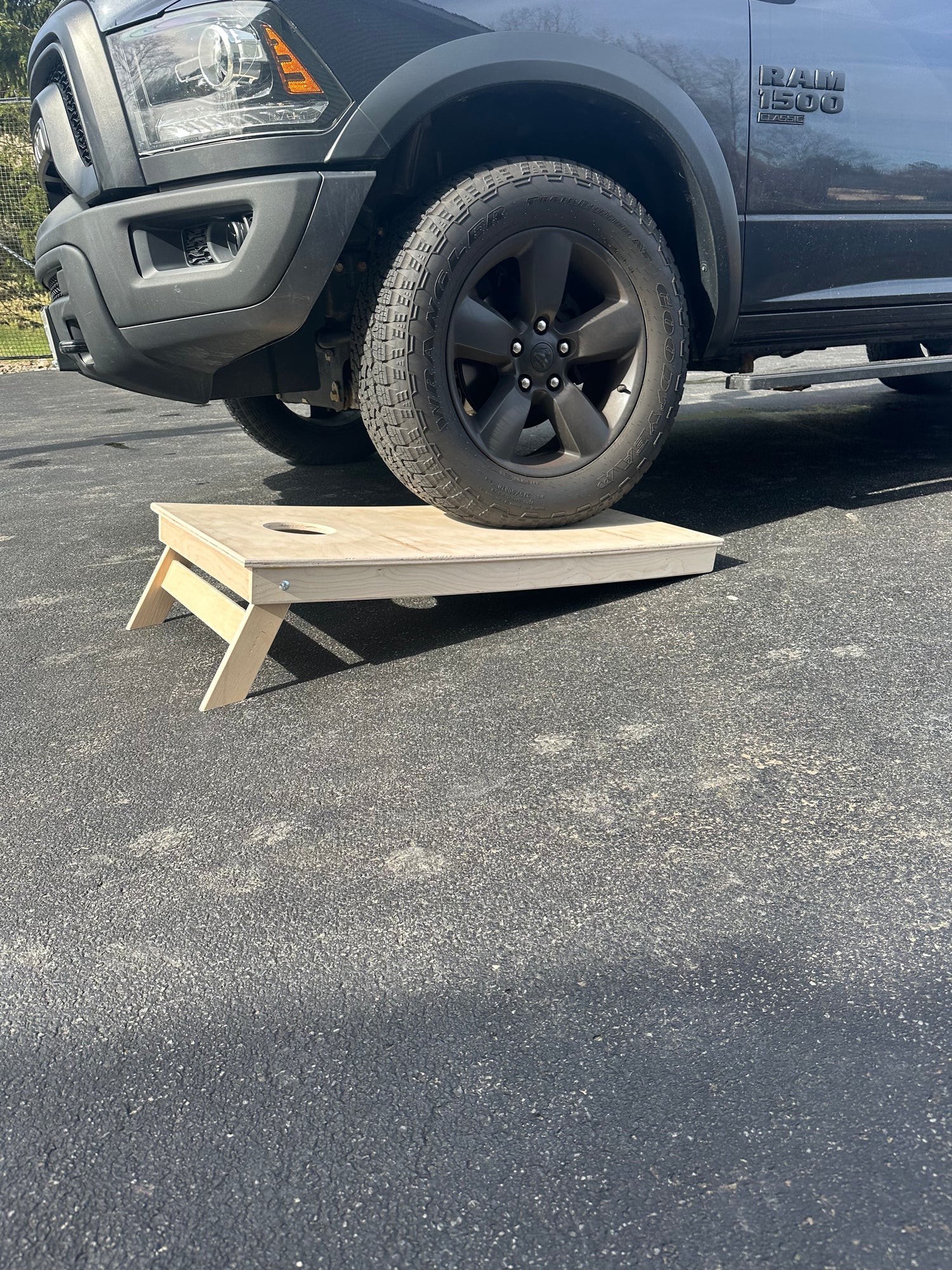 our cornhole boards are strong enough that you can park a truck on them