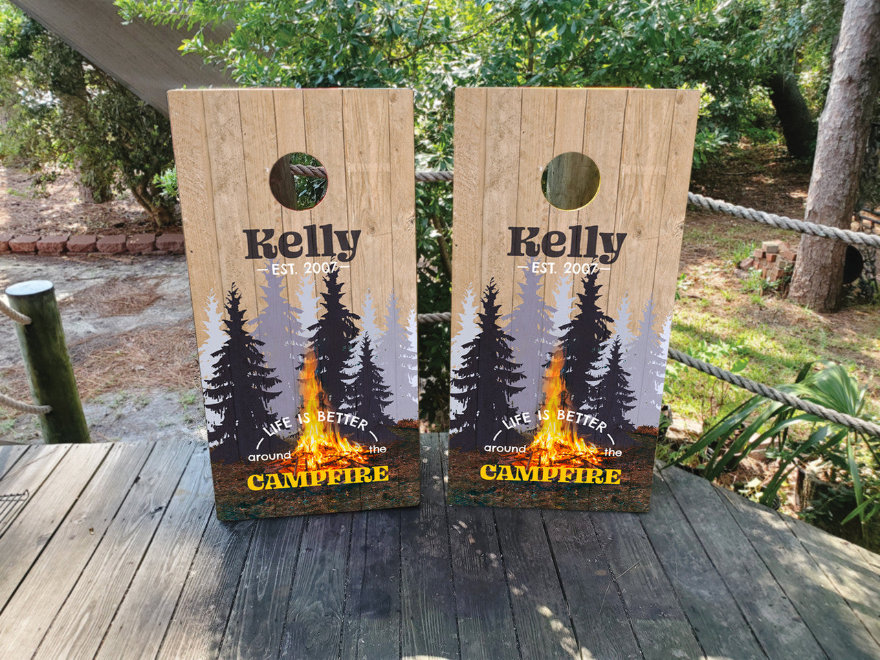 CUSTOM CAMPFIRE CORNHOLE BOARDS / SET/ Set