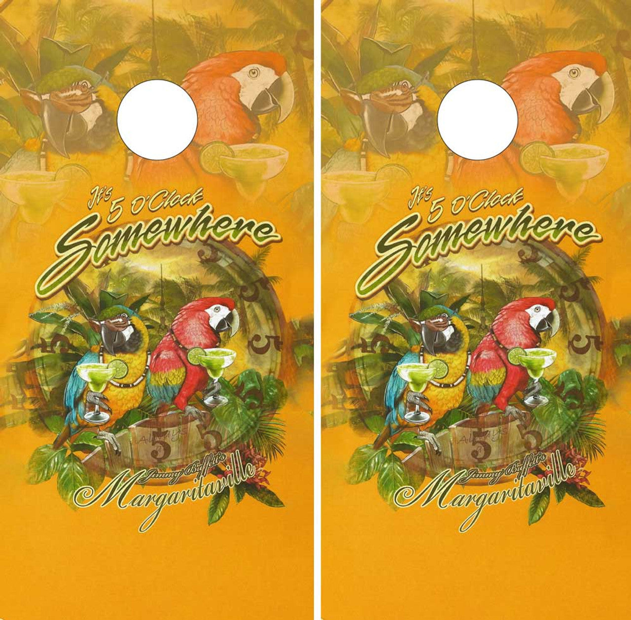 5 O'CLOCK SOMEWHERE BEACHY CORNHOLE BOARDS / SET- DESIGN 2 / Set