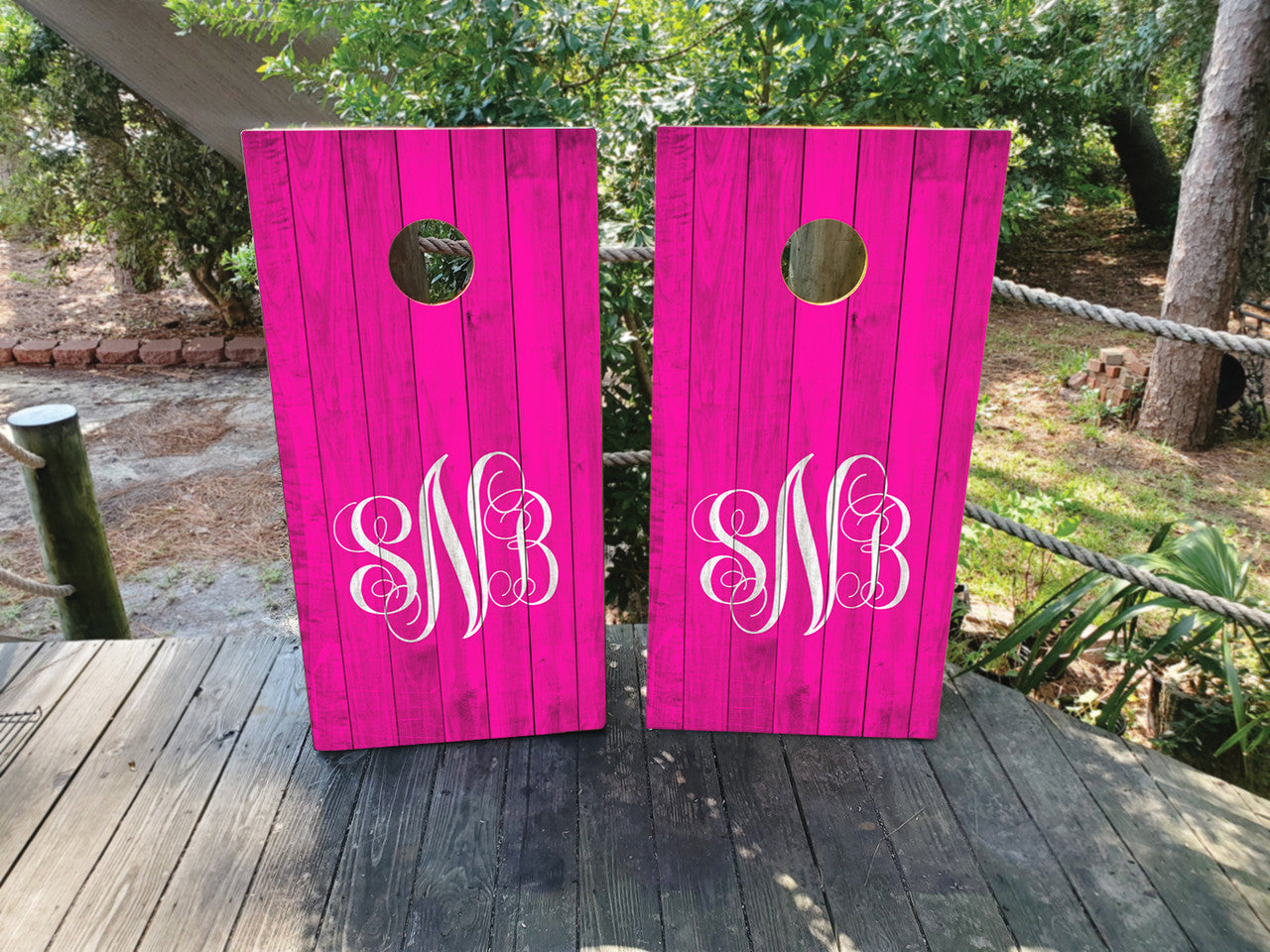 CUSTOM PINK MONOGRAM CORNHOLE BOARDS / SET/ Set