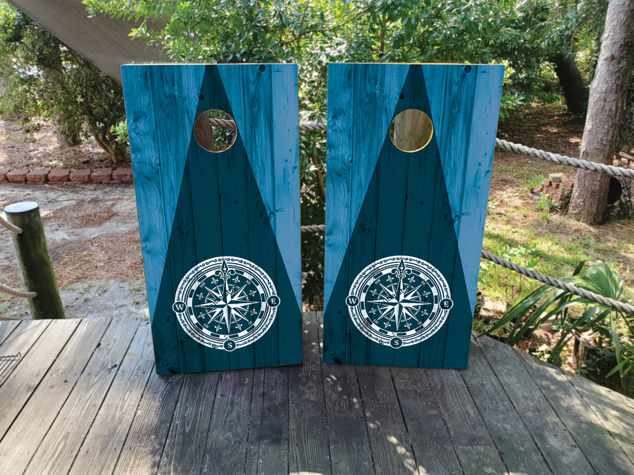 BLUE NAUTICAL COMPASS CORNHOLE BOARDS / SET/ Set