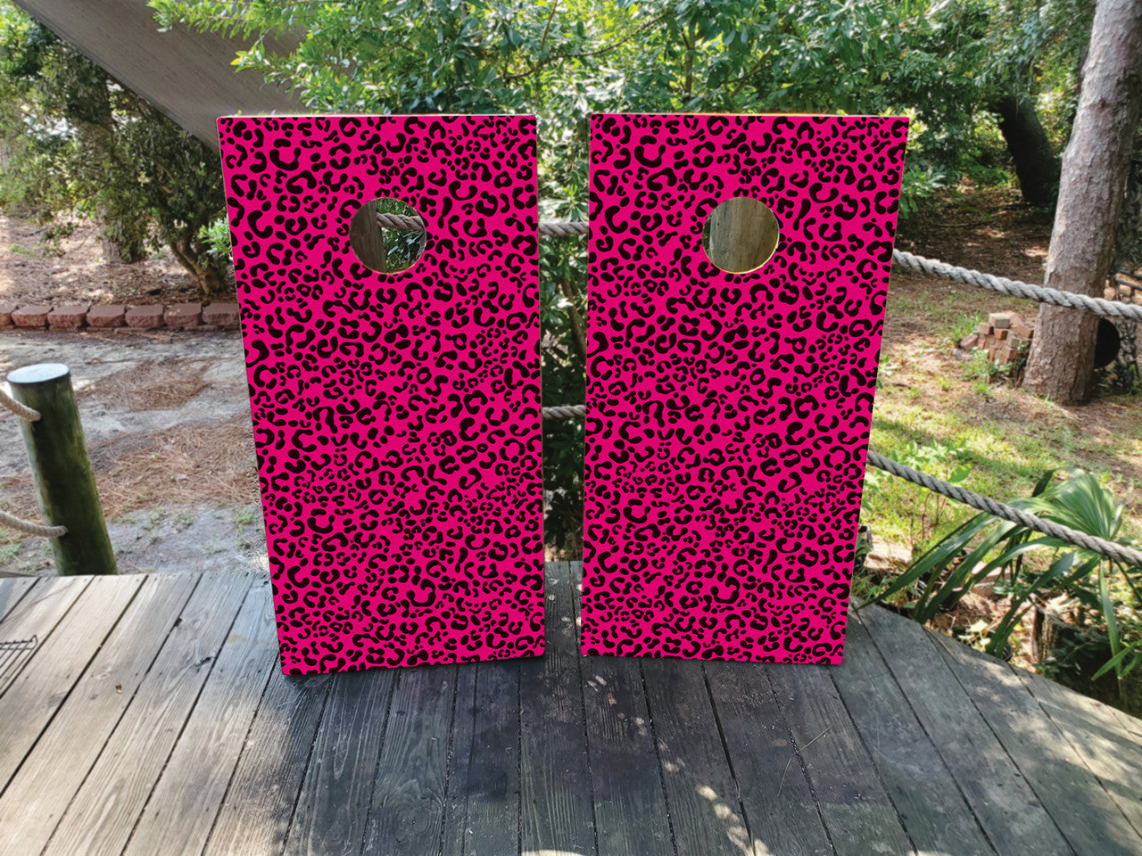 PINK LEOPARD CORNHOLE BOARDS / CORNHOLE SET/ Set