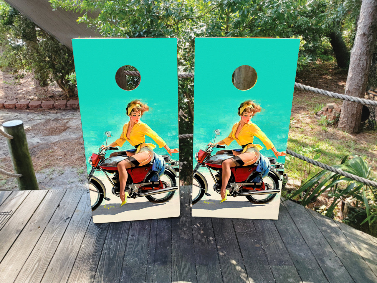 PIN UP GIRL CORNHOLE BOARDS / SET/ STICKERS / DECALS - DESIGN 1 / Set