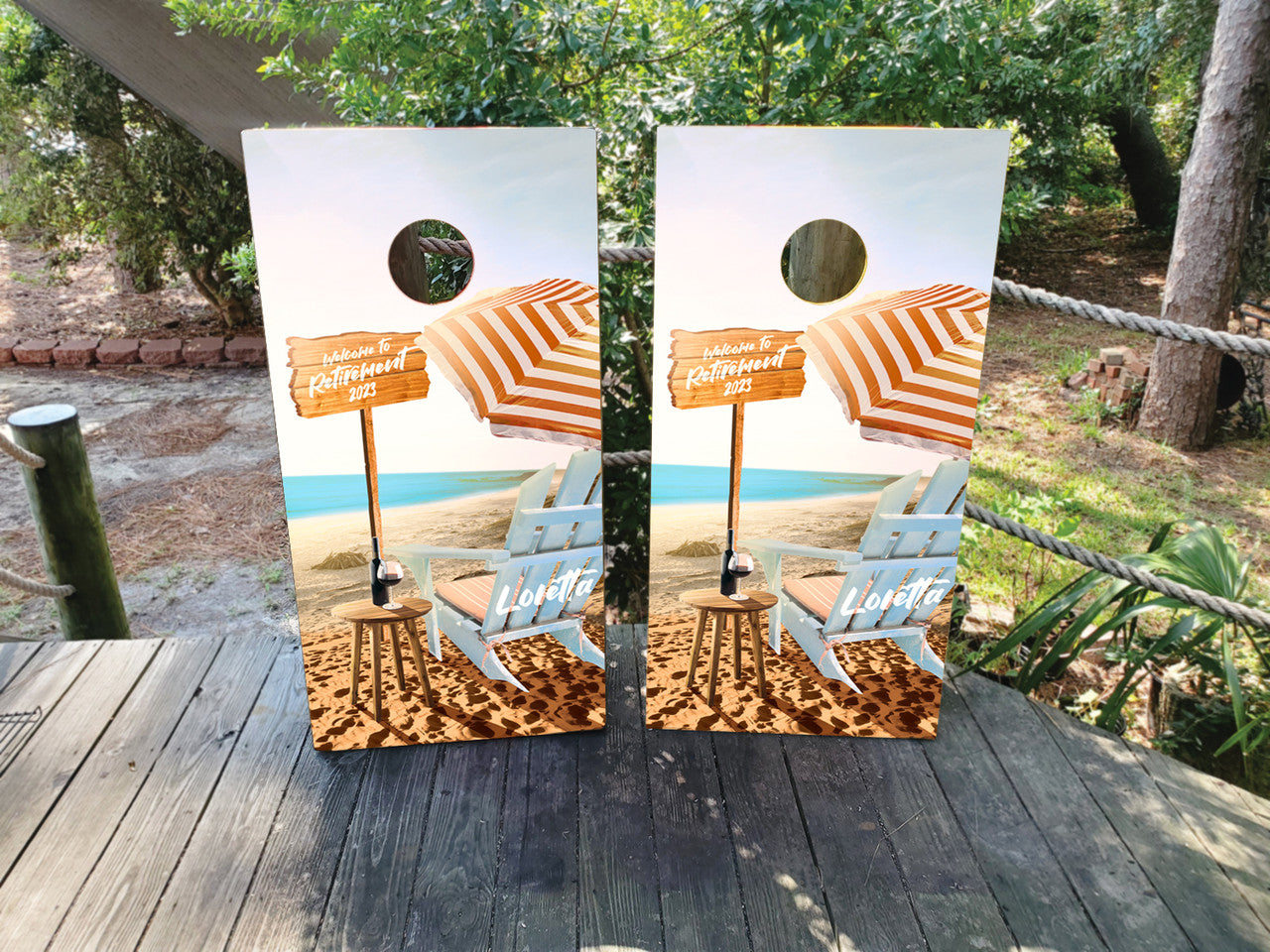 CUSTOM RETIREMENT CORNHOLE BOARDS / SET/ Set