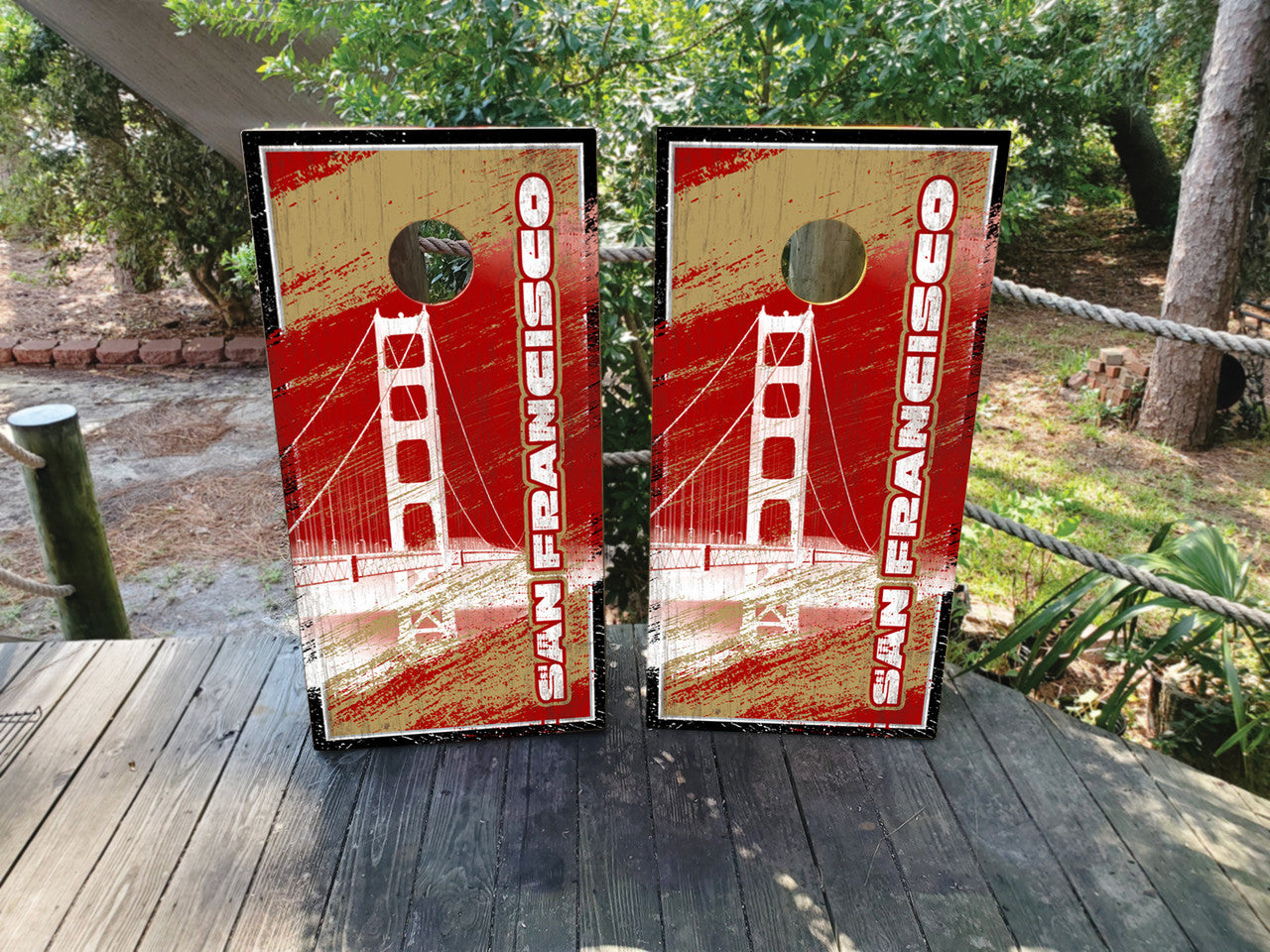 GRUNGY SAN FRANCISCO SKYLINE CORNHOLE BOARDS / SET- DESIGN 1 / Set