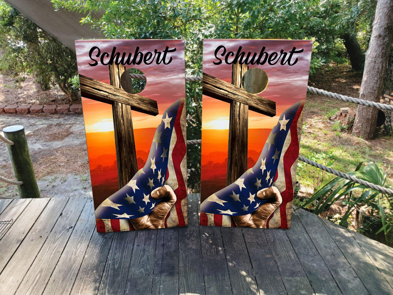 CUSTOM CROSS & USA FLAG CORNHOLE BOARDS / SET/ Set