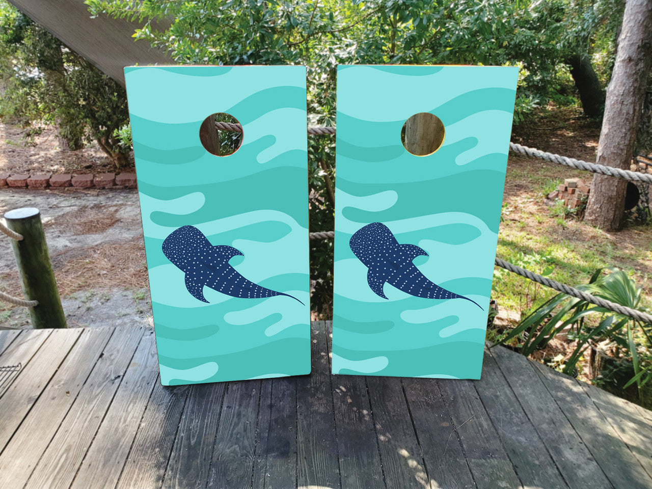WHALE SHARK BEACHY CORNHOLE BOARDS / SET/ STICKERS / DECALS / Set