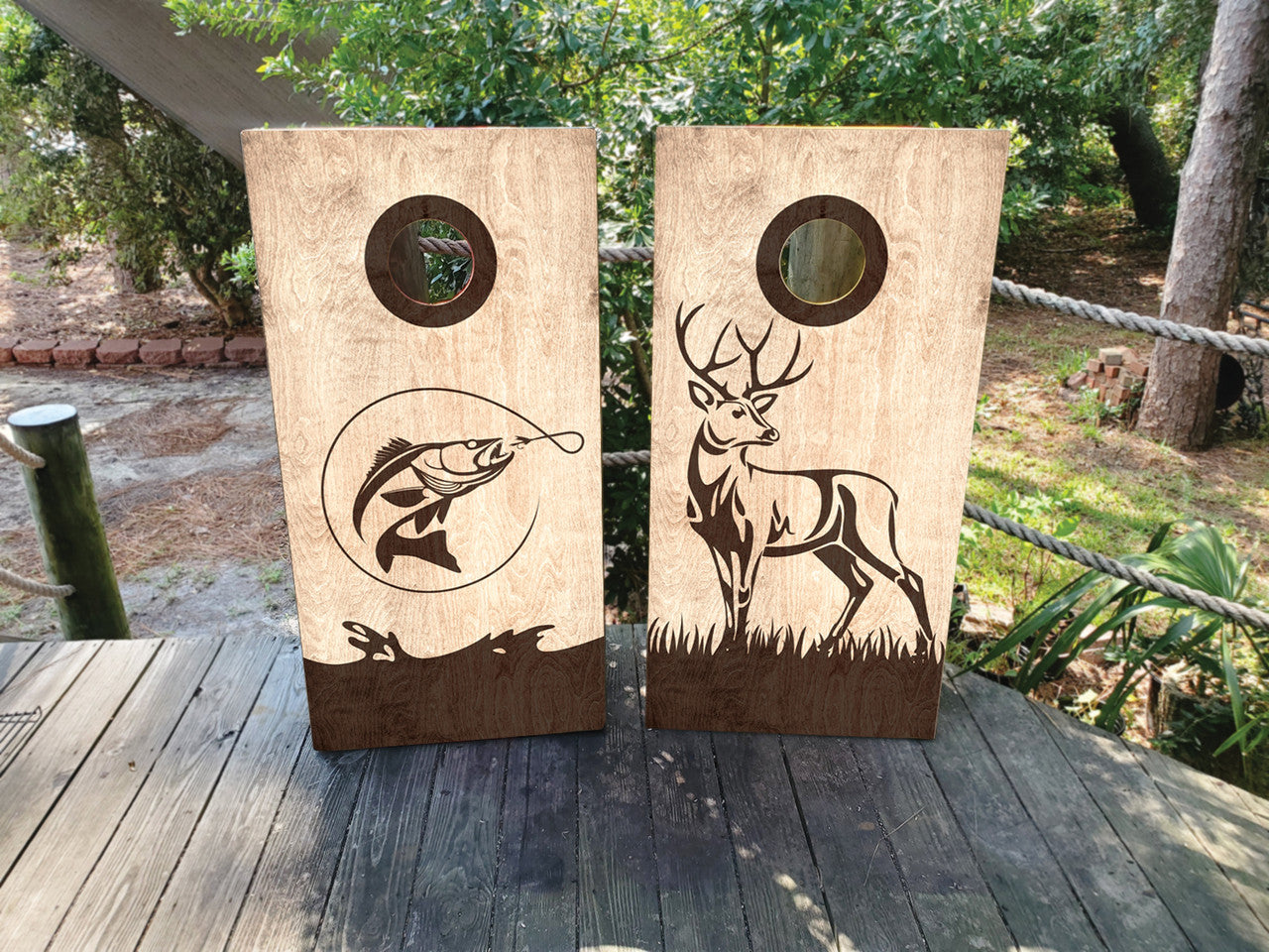 HUNTING AND FISHING BOARDS - DEER AND FISH CORNHOLE BOARDS / CORNHOLE SET/ Set