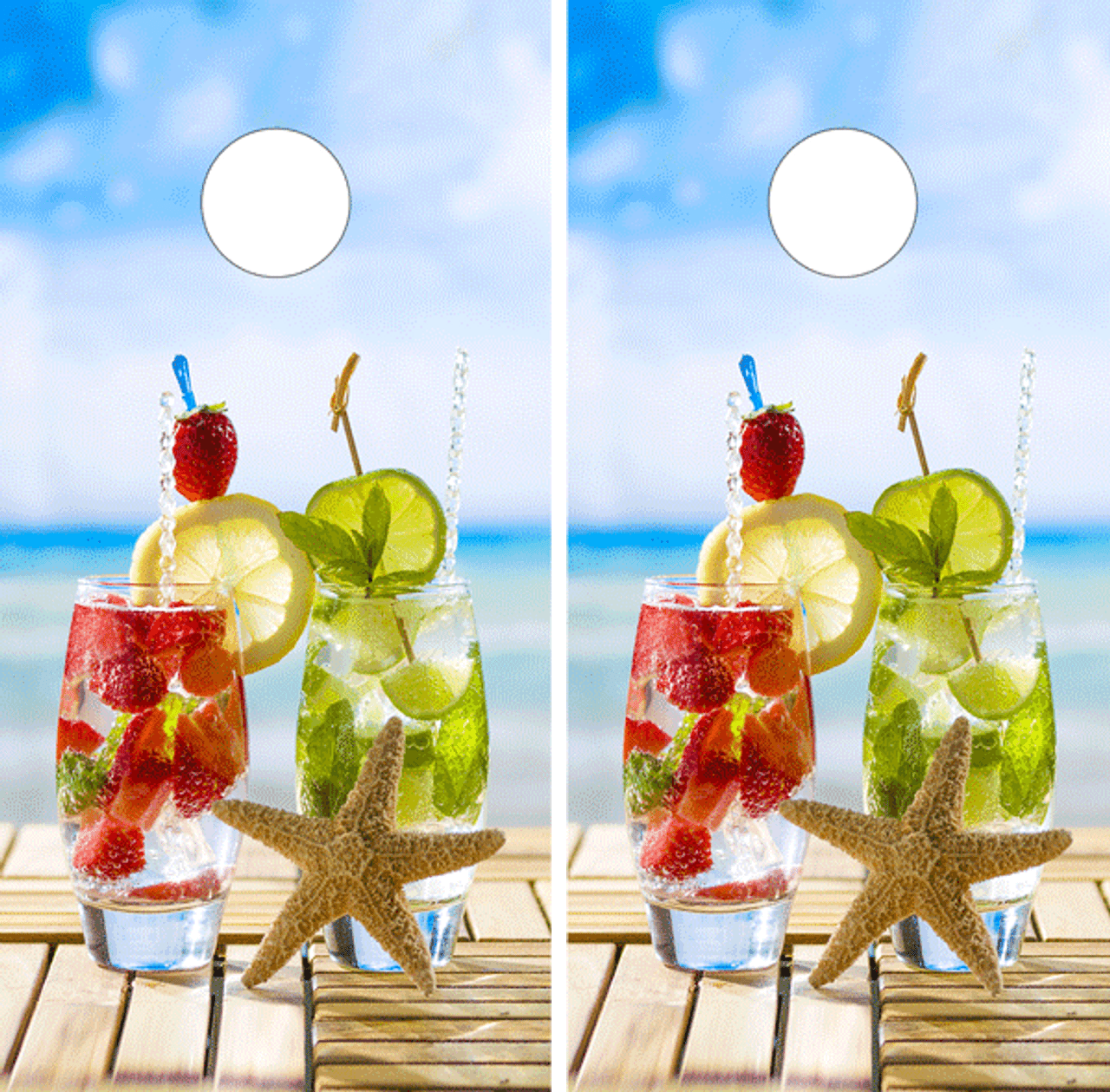 DRINKS BY THE BEACH CORNHOLE BOARDS / SET- DESIGN 1 / Set