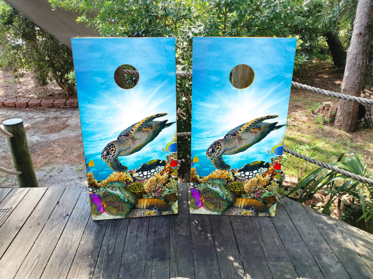 SWIMMING TURTLE CORNHOLE BOARDS / SET/ STICKERS / DECALS / DESIGN 2 / Set