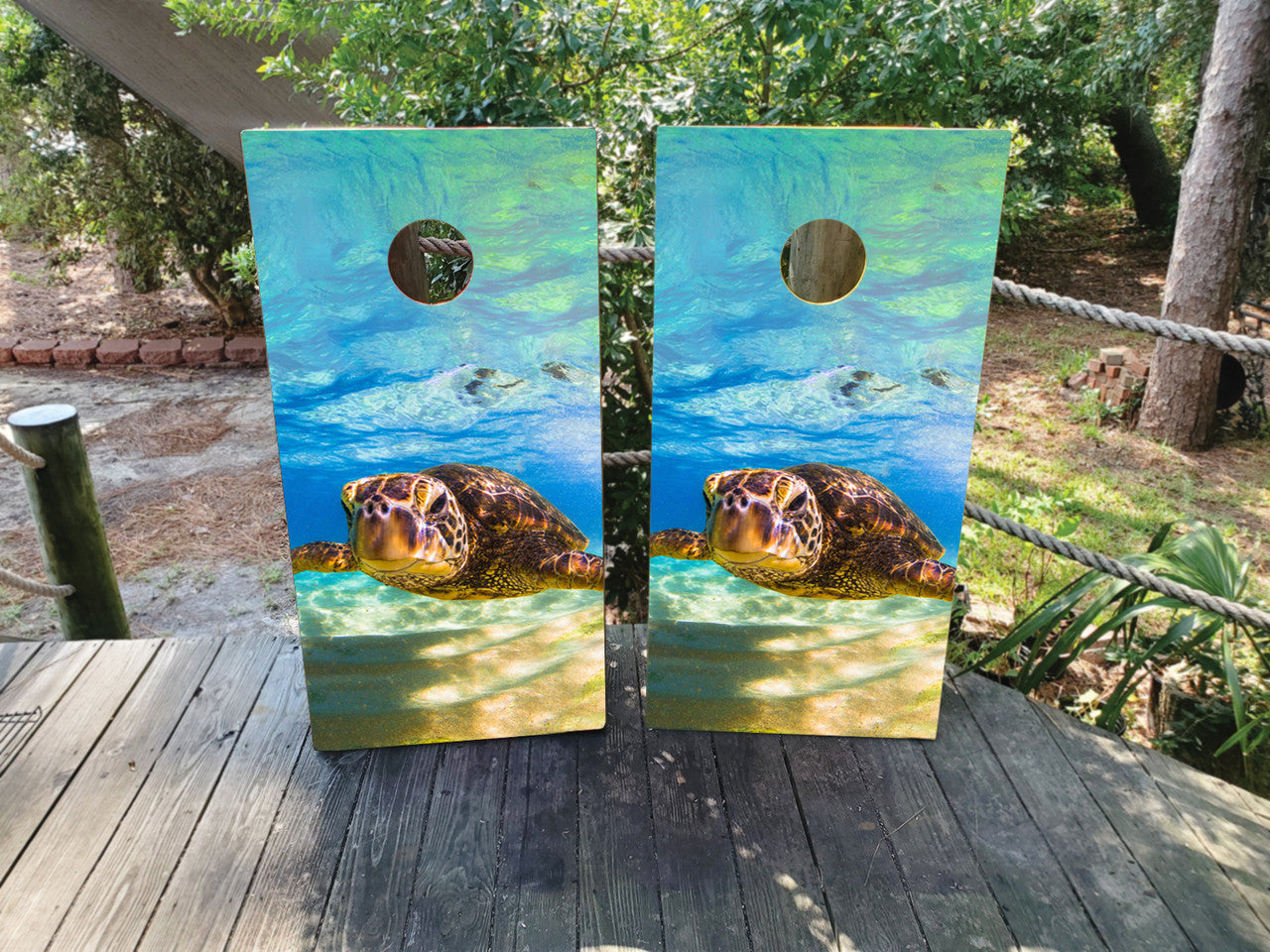 SWIMMING TURTLE CORNHOLE BOARDS / SET/ STICKERS / DECALS / DESIGN 3 / Set