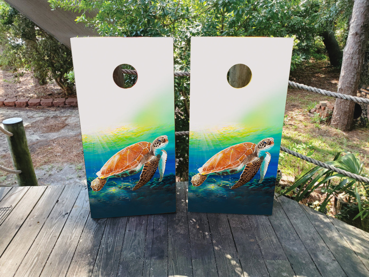 SWIMMING TURTLE CORNHOLE BOARDS / SET/ STICKERS / DECALS / Set
