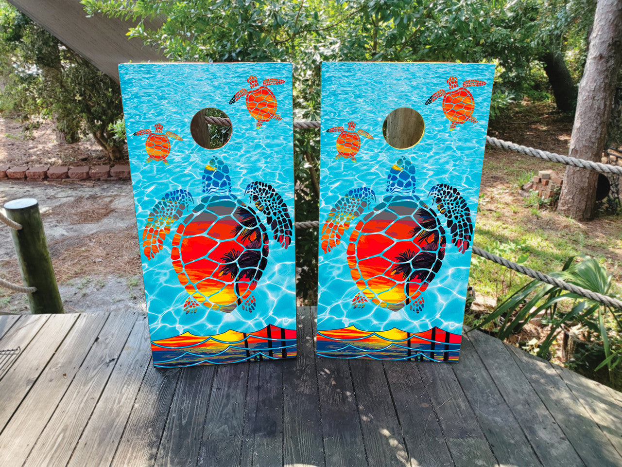 SUNSET TURTLE CORNHOLE BOARDS / SET/ STICKERS / DECALS / Set