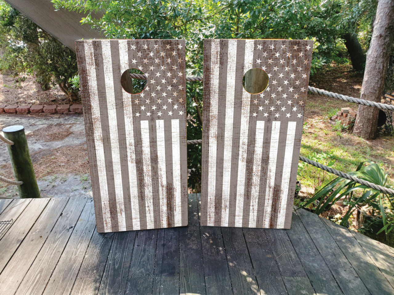 WASHED AMERICAN / USA FLAG CORNHOLE BOARDS / SET/ Set