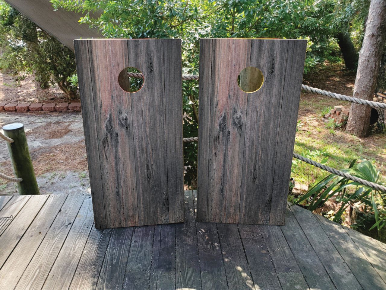 WEATHERED GRAY WOOD GRAIN CORNHOLE BOARDS / CORNHOLE SET/ Set