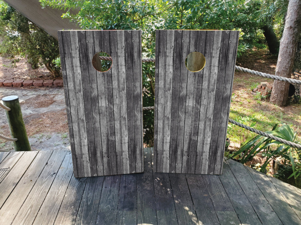 WEATHERED GRAY WOOD GRAIN CORNHOLE BOARDS / CORNHOLE SET- DESIGN 2 / Set