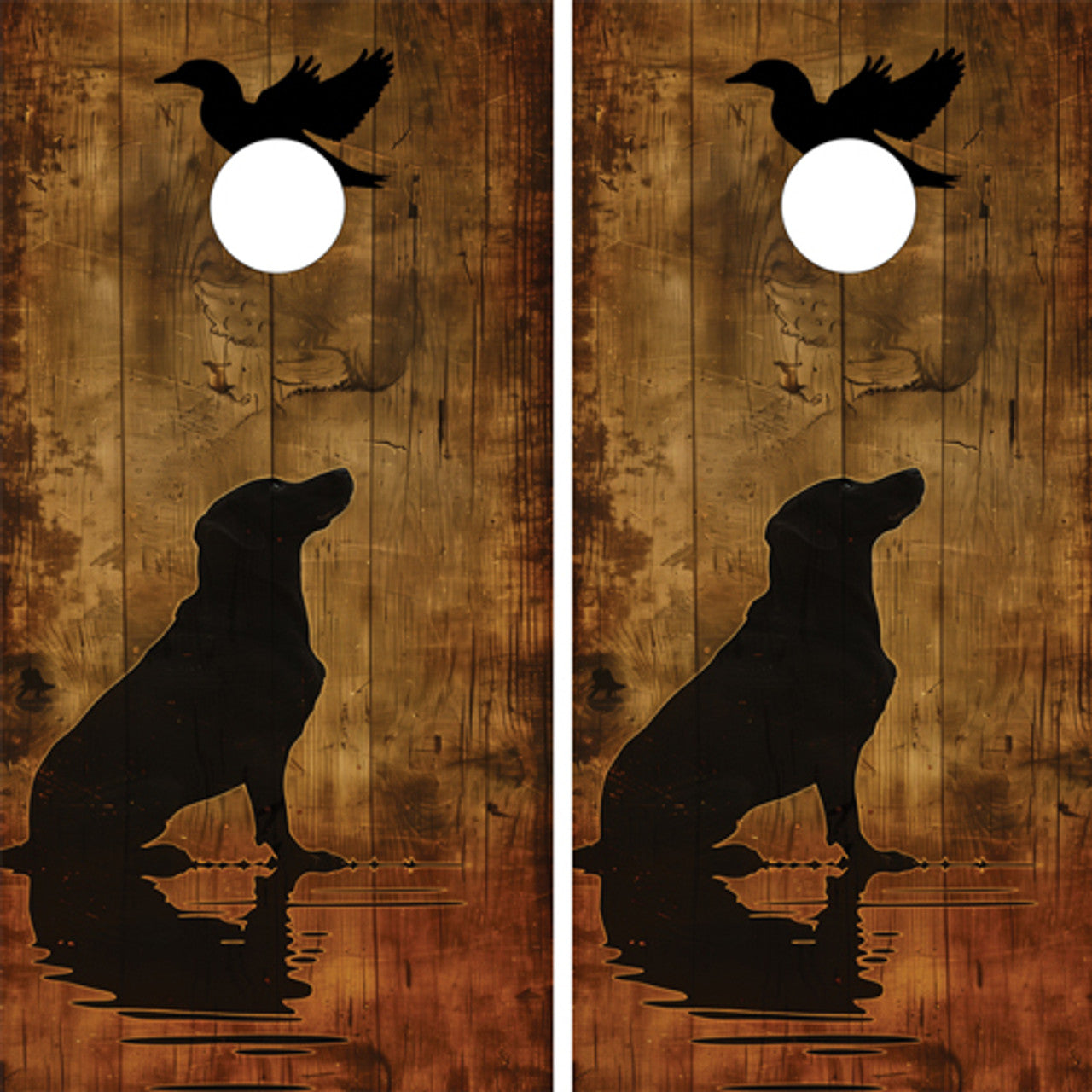 WOODGRAIN DOG / DUCK HUNTER CORNHOLE BOARDS/SET/ Set