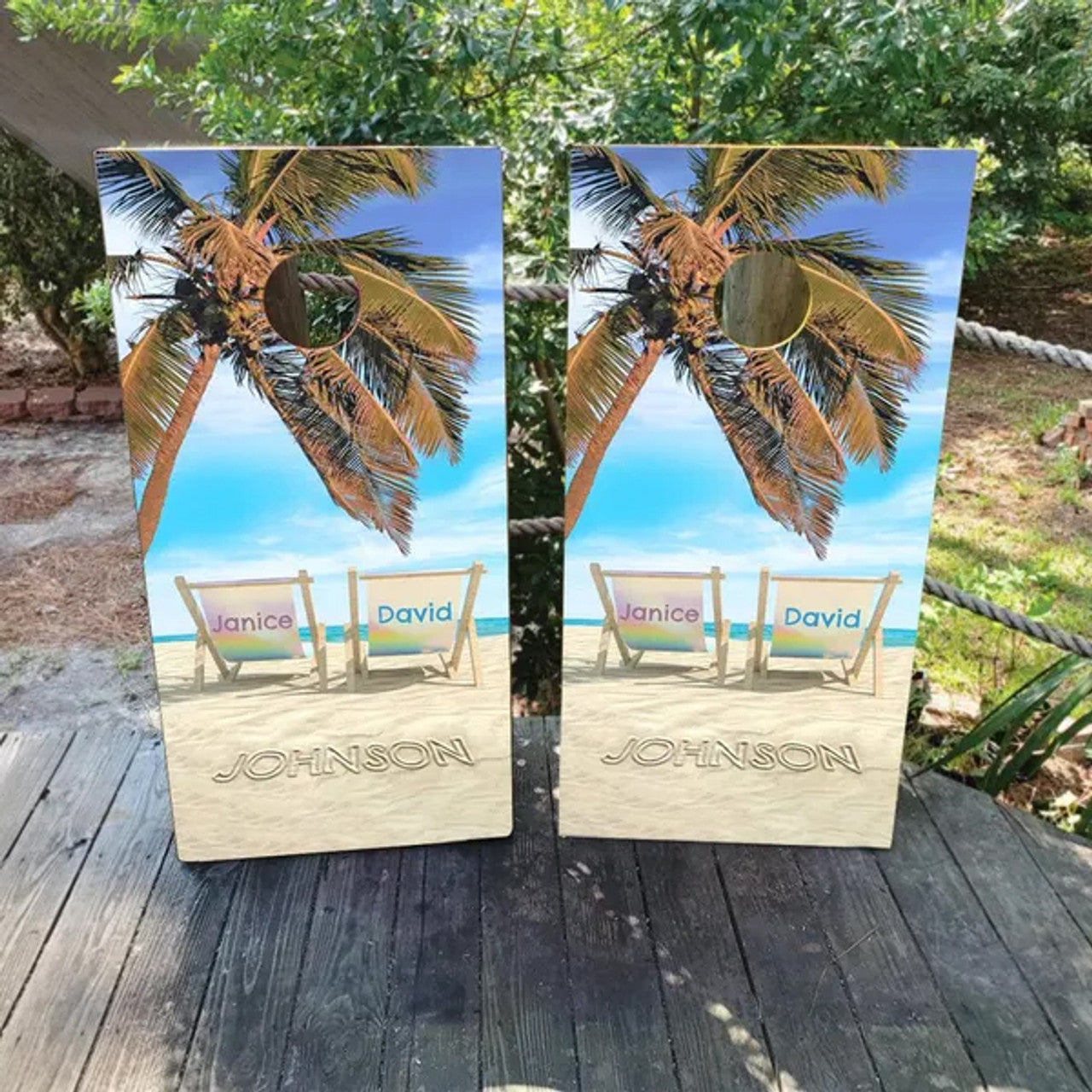 BEACH WEDDING CORNHOLE BOARDS / SET- DESIGN 3 / Set