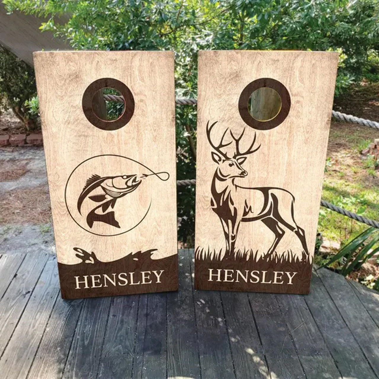 DEER HUNTER AND FISHING CUSTOM CORNHOLE BOARDS / SET/ Set