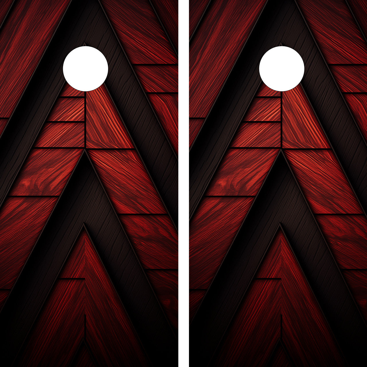 RED & BLACK WOOD GRAIN CORNHOLE BOARDS / SET- DESIGN 2 / Set