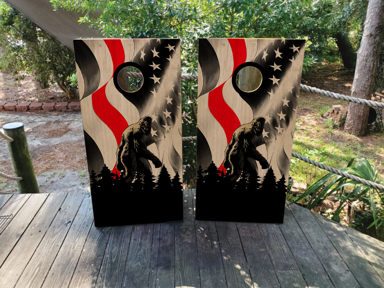 THIN RED LINE BIG FOOT / USA CORNHOLE BOARDS / SET/ STICKERS / DECALS / Set