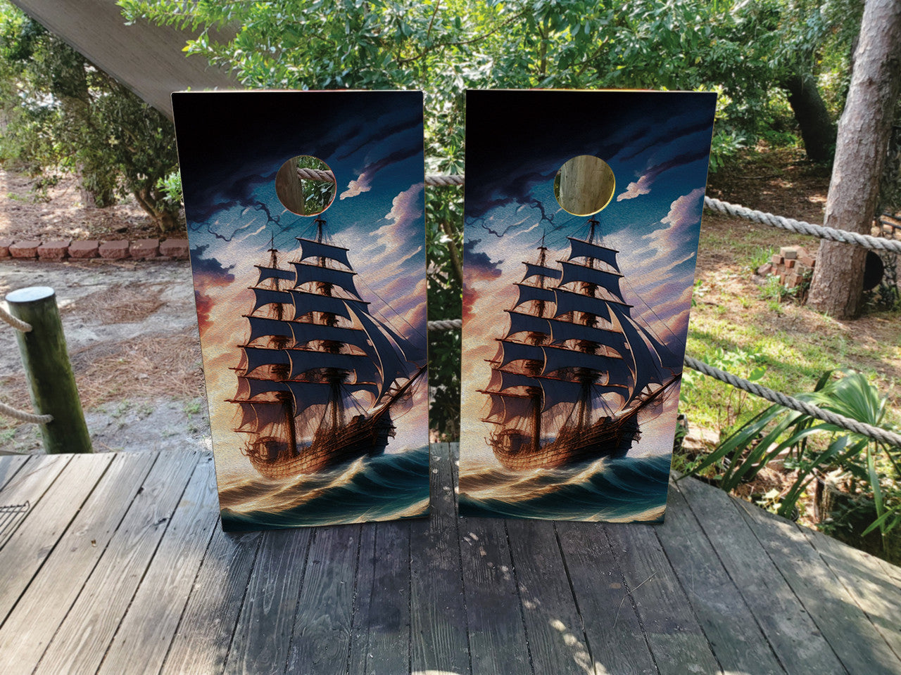 PIRATE SHIP CORNHOLE BOARDS / SET/ STICKERS / DECALS / Set