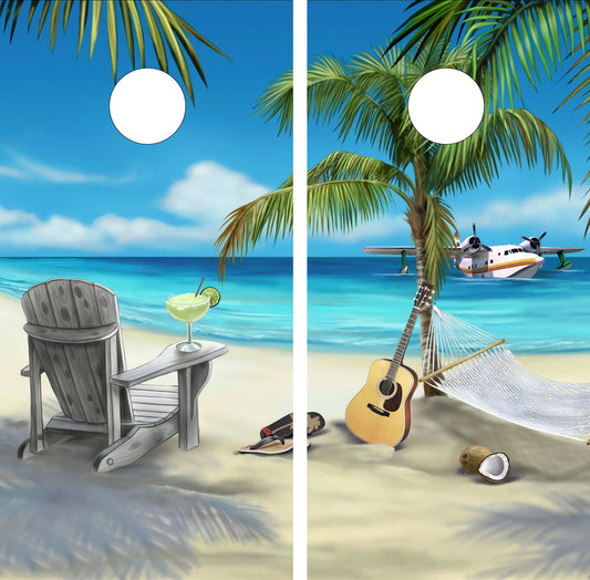 5 O'CLOCK SOMEWHERE BEACHY CORNHOLE BOARDS / SET- DESIGN 4 / Set