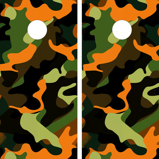 GREEN AND ORANGE CAMOUFLAGE CORNHOLE BOARDS / CORNHOLE SET- DESIGN 3 / Set
